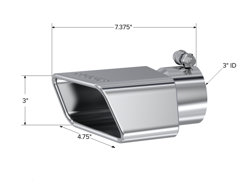 MBRP Punta universal 4.50in x 2.75in ID Rectángulo Corte en ángulo 3in OD Entrada 7in Lgth T304 Lado del pasajero