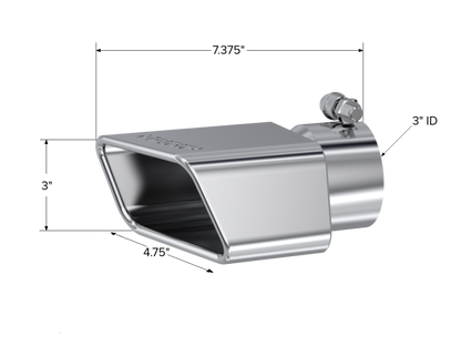 MBRP Punta universal 4.50in x 2.75in ID Rectángulo Corte en ángulo 3in OD Entrada 7in Lgth T304 Lado del pasajero