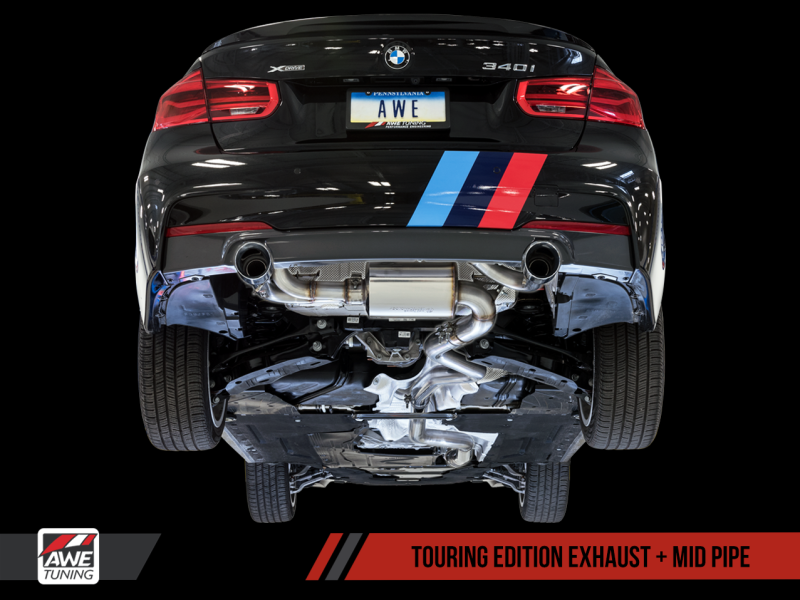 AWE Tuning BMW F3X 340i Touring Edition Axle-Back Exhaust - Chrome Silver Tips (102mm)