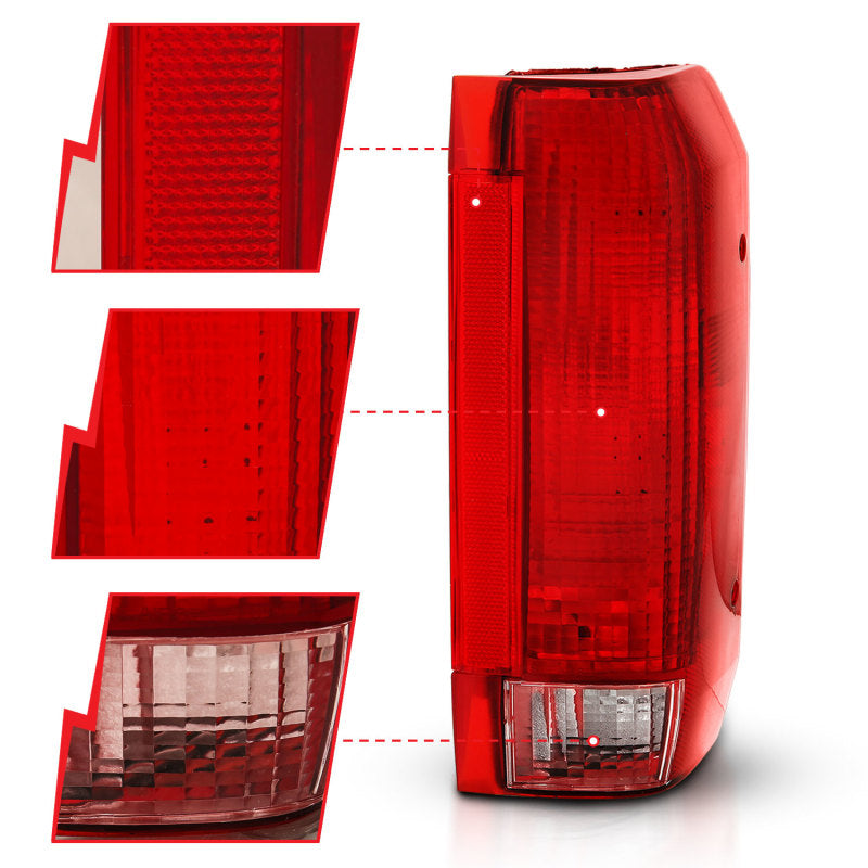 ANZO 1992-1996 Ford Bronco Lanterna traseira vermelha/lente transparente (substituição OE)
