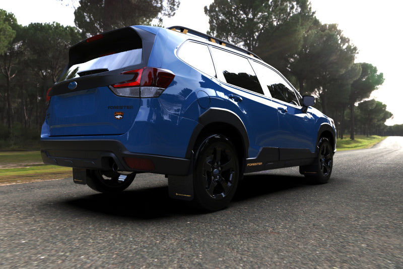 Rally Armor 22-24 Subaru Forester &amp; Wilderness Black UR Mud Flap w/Blue Logo
