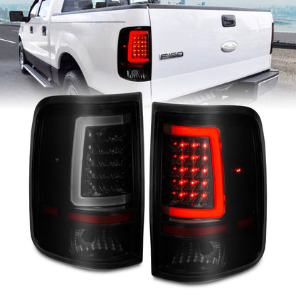 ANZO 2004-2006 Ford F-150 LED lanternas traseiras com barra de luz preta carcaça lente fumaça