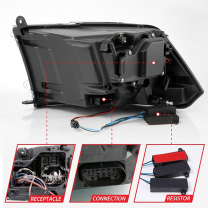 ANZO 2009-2018 Projetor Dodge Ram 1500 Led Plank Style Switchback HL Halo Chrome Amber (estilo OE)
