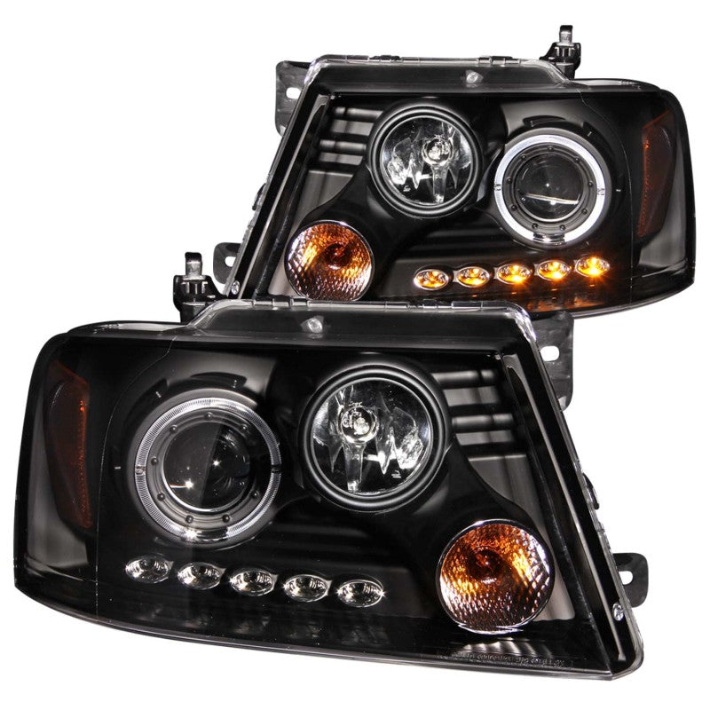 ANZO 2004-2008 Ford F-150 Projector Headlights w/ Halo and LED Black