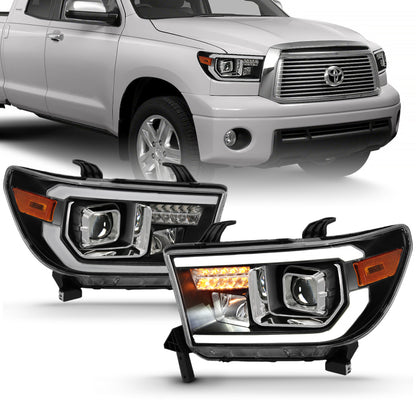 ANZO 2007-2014 Toyota Tundra Projetor Barra de Luz HL Preto Âmbar (Led High Beam) (Versão Halógena)