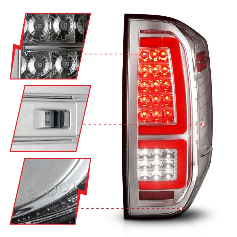 ANZO 2014-2021 Toyota Tundra Lanternas traseiras de LED com carcaça cromada/lente transparente