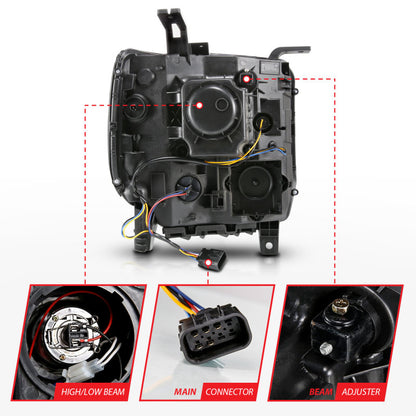 ANZO 2014-2015 GMC Sierra 1500 Proyector Faros delanteros con barra de luz carcasa negra (tipo halógeno)