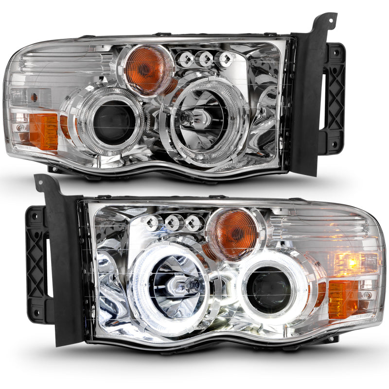 ANZO 2002-2005 Dodge Ram 1500 Faros delanteros proyectores con Halo Chrome Clear Amber