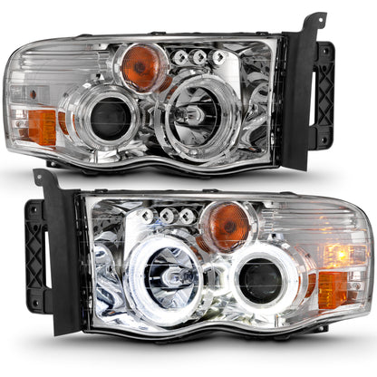 ANZO 2002-2005 Dodge Ram 1500 Faros delanteros proyectores con Halo Chrome Clear Amber