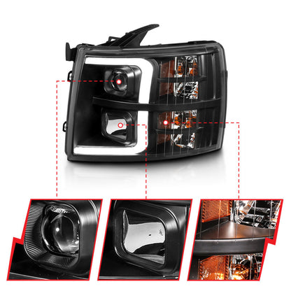 ANZO 07-13 Chevrolet Silverado 3500 Faróis Projetores - Preto Âmbar