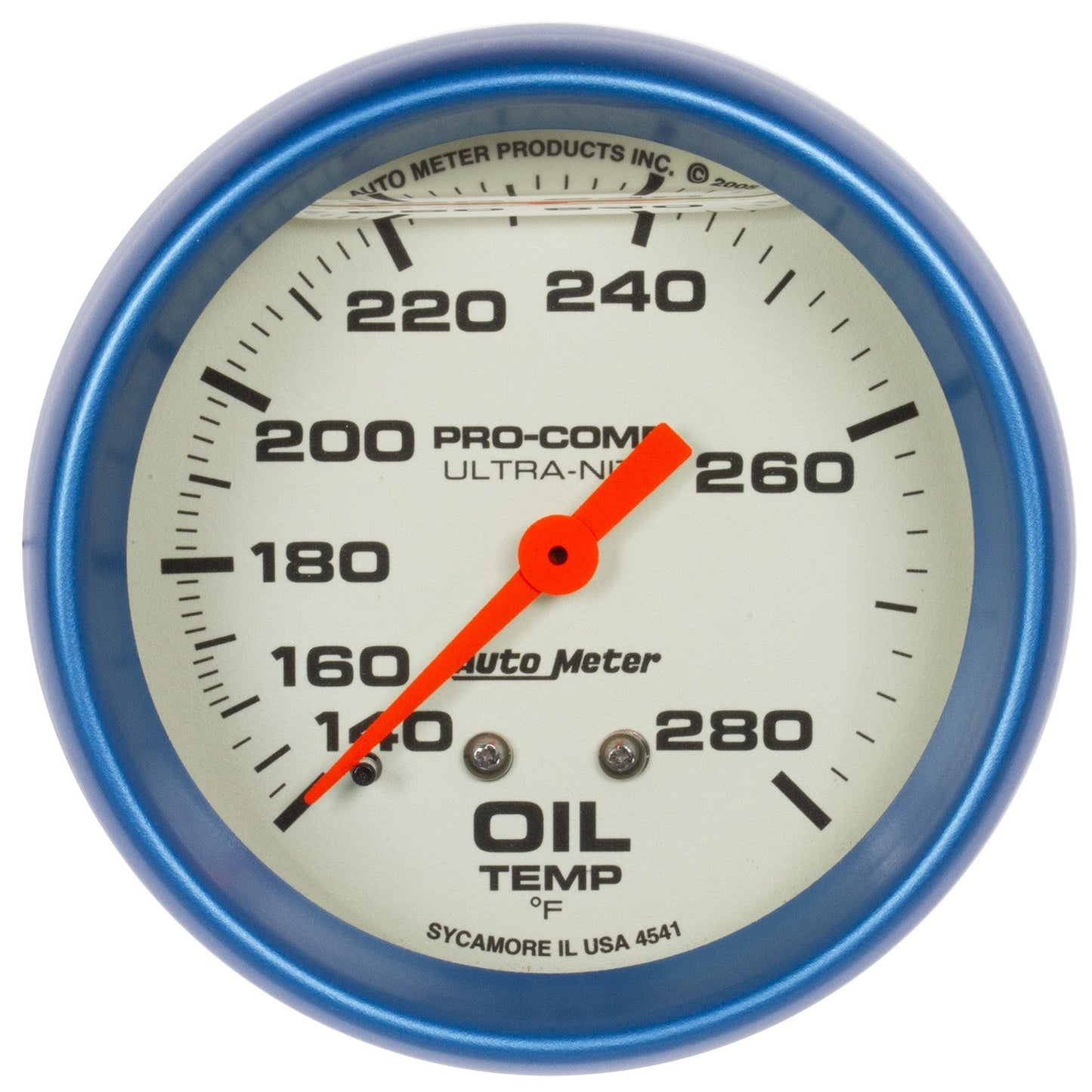 AutoMeter - 2-5/8" OIL TEMPERATURE, 140-280 °F, 6 FT., MECHANICAL, LIQUID FILLED, ULTRA-NITE (4241)