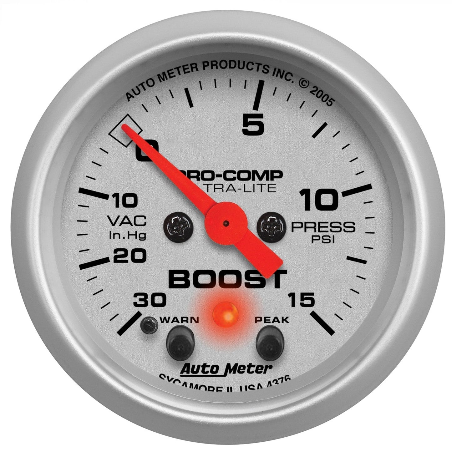 AutoMeter - 2-1/16" BOOST/VACUUM, 30 IN HG/15 PSI, STEPPER MOTOR, ULTRA-LITE (4376)