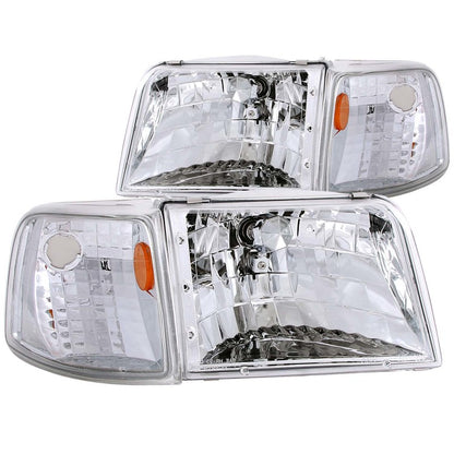 ANZO 1993-1997 Ford Ranger Crystal Faróis cromados com luzes de canto 2 peças