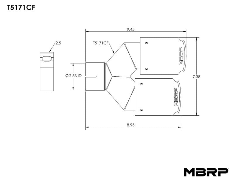 MBRP universal de fibra de carbono de ponta dupla 3,5 pol. OD/entrada de 2,5 pol.