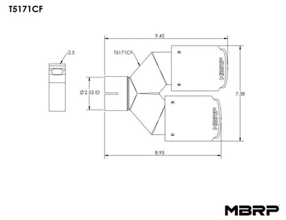 MBRP universal de fibra de carbono de ponta dupla 3,5 pol. OD/entrada de 2,5 pol.