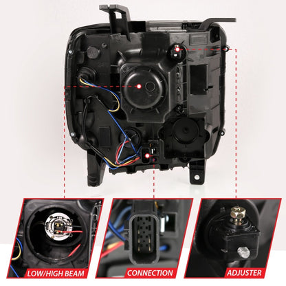 ANZO 2014-2015 Gmc Sierra 1500HD projetor estilo prancha farol preto com drl