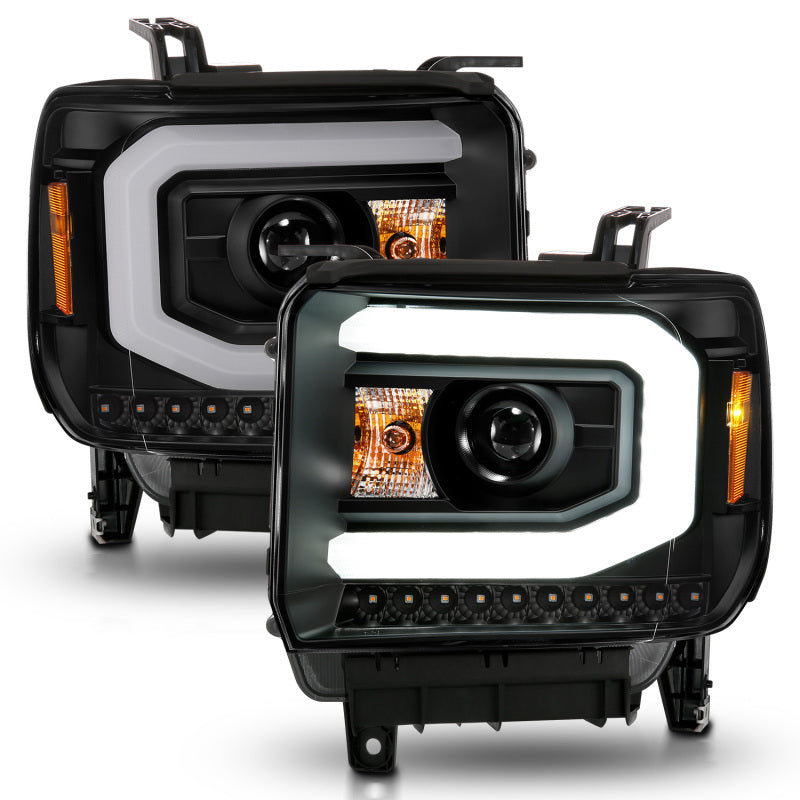 ANZO 2014-2015 GMC Sierra 1500 Proyector Faros delanteros con barra de luz carcasa negra (tipo halógeno)