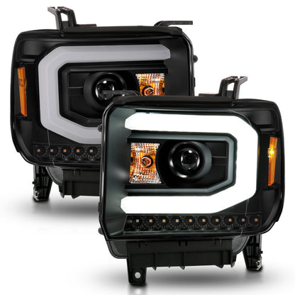 ANZO 2014-2015 GMC Sierra 1500 Proyector Faros delanteros con barra de luz carcasa negra (tipo halógeno)