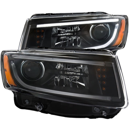 Faróis projetores ANZO 2014-2015 Jeep Grand Cherokee com design estilo prancha preto