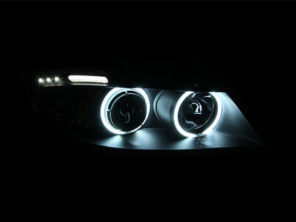 ANZO 2006-2008 BMW Serie 3 E90-E91 Faros delanteros proyectores con halo con barra LED negra (CCFL)