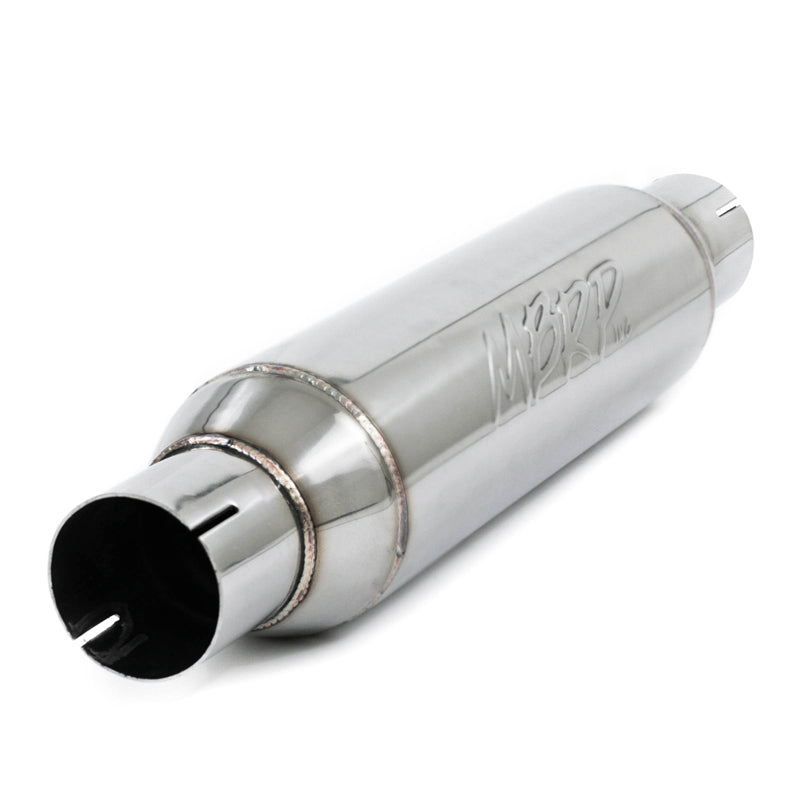 MBRP Resonador universal Entrada/salida de 2,5 pulgadas Cuerpo de 16 pulgadas Total de 20 pulgadas T304