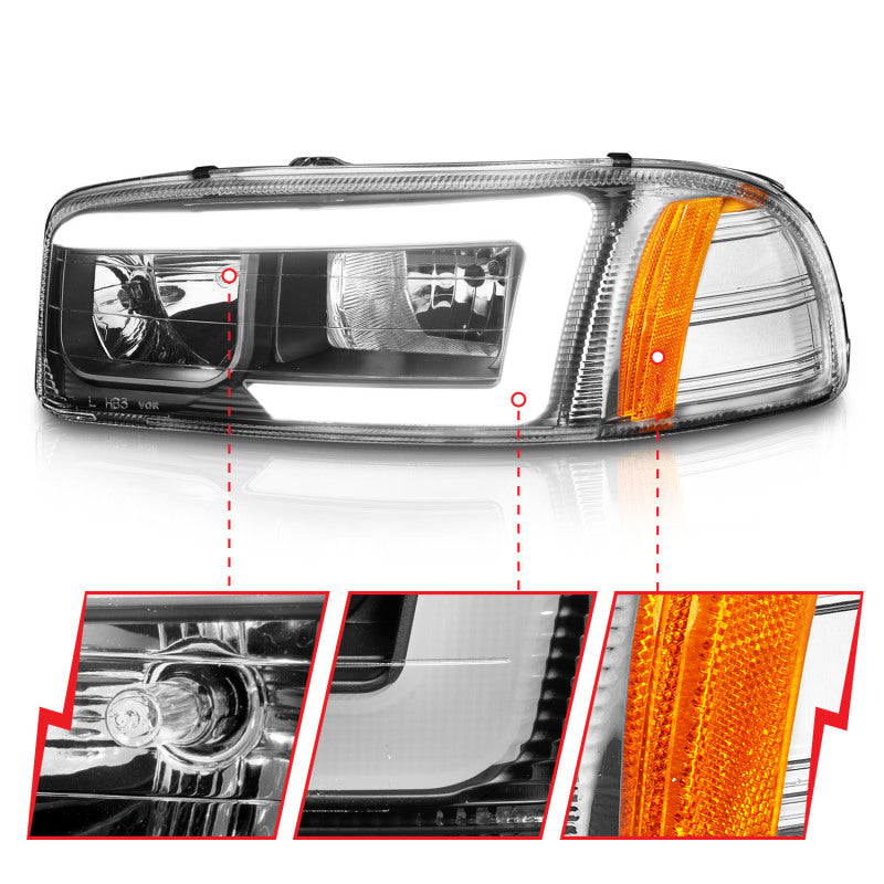 Faróis Anzo 99-17 GMC Sierra/Denali preto âmbar (com barras de luz C)