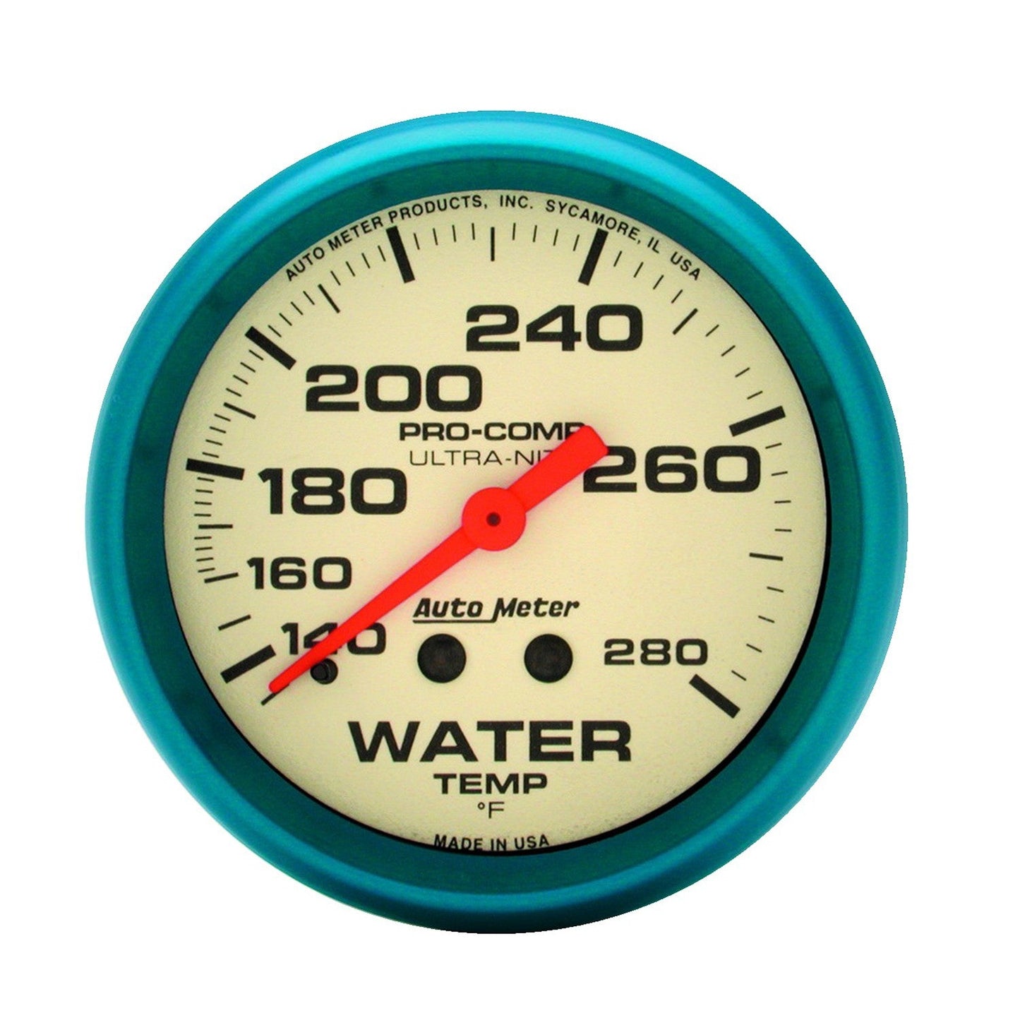 AutoMeter - 2-5/8" WATER TEMPERATURE, 140-280 °F, 6 FT., MECHANICAL, ULTRA-NITE (4531)
