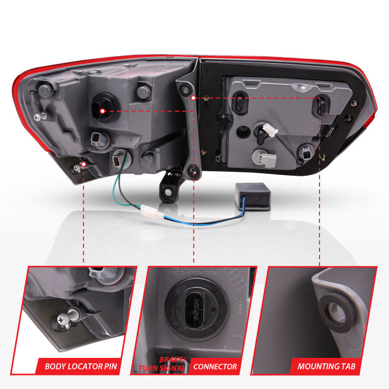ANZO 2014-2016 Jeep Grand Cherokee Lanternas traseiras de LED vermelho/fumaça