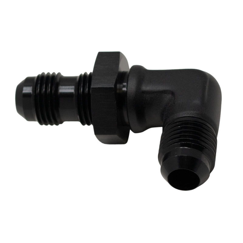 DeatschWerks 6AN macho Flare a 6AN macho Flare adaptador de mamparo de 90 grados, anodizado, negro mate