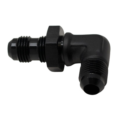 DeatschWerks 6AN macho Flare a 6AN macho Flare adaptador de mamparo de 90 grados, anodizado, negro mate