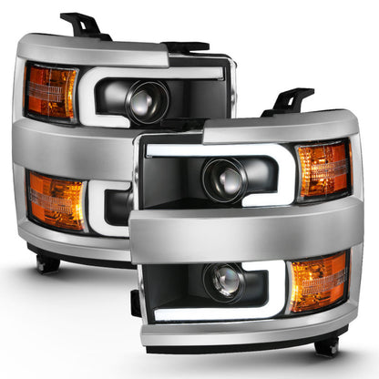 ANZO 2015-2016 Chevrolet Silverado Projetor Faróis c/ Plank Style Design Preto c/ Âmbar