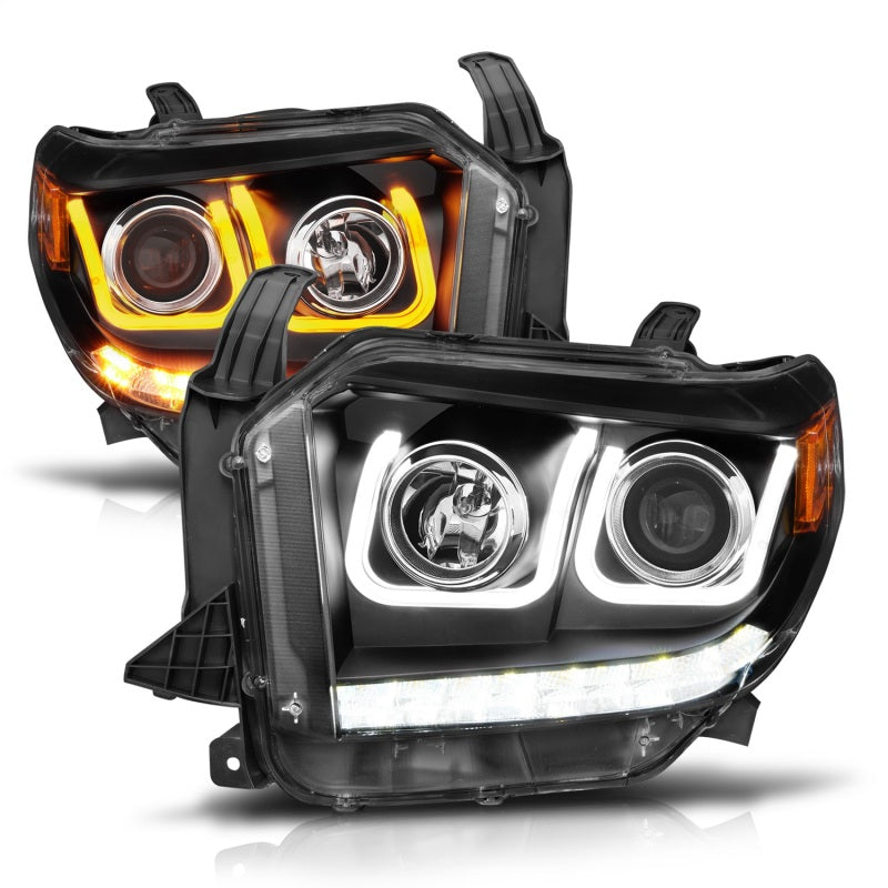 ANZO 14-18 Toyota Tundra w/ LED DRL Projector Headlights w/ U-Bar Switchback Black w/ DRL