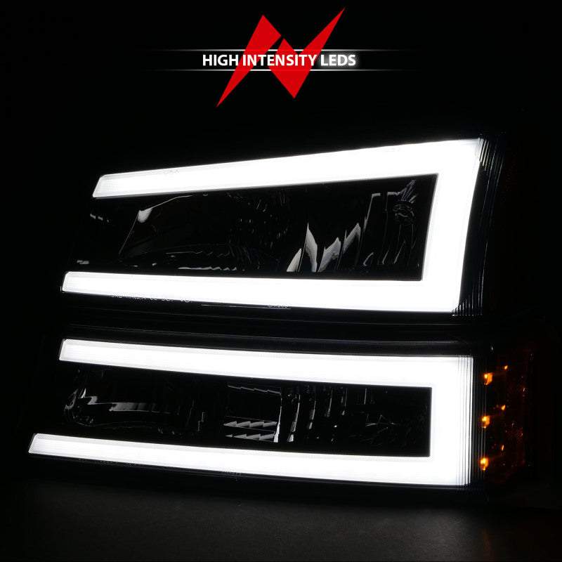 ANZO 2003-2006 Chevrolet Silverado 1500 Faros delanteros de cristal con barra de luz carcasa negra