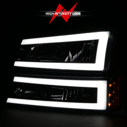 ANZO 2003-2006 Chevrolet Silverado 1500 Faros delanteros de cristal con barra de luz carcasa negra