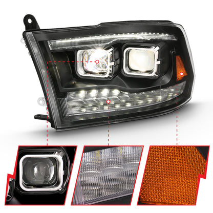 ANZO 2009-2018 Projetor Dodge Ram 1500 HL Switchback Cromado Âmbar