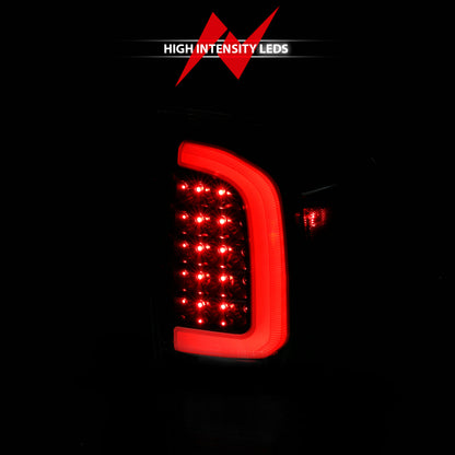Lanternas traseiras de LED ANZO 16-21 Toyota Tacoma - com barra de luz preta sequencial e lentes transparentes