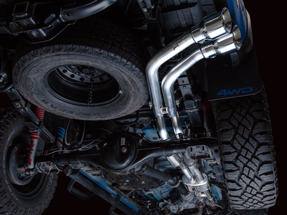 AWE 16-22 Toyota Tacoma 0FG Catback Escape con BashGuard - Puntas plateadas cromadas dobles