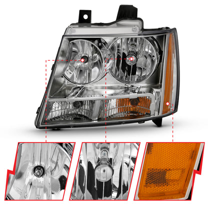 ANZO 2007-2014 Chevy TahOE farol de cristal cromo âmbar (OE)