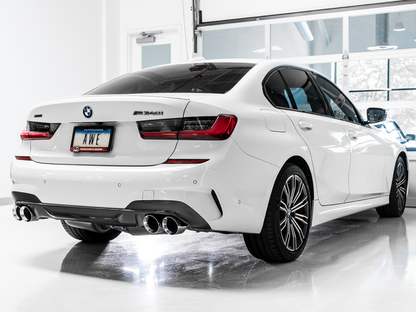 AWE Tuning 2019+ BMW M340i (G20) Escape de edición Touring no resonante - Puntas plateadas cromadas cuádruples