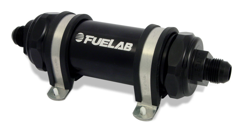 Fuelab 828 Filtro de combustível em linha longo -6AN entrada/saída 40 mícrons inoxidável - preto