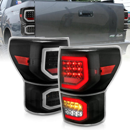 ANZO 2007-2013 Toyota Tundra Lanternas traseiras de LED estilo prancha pretas com lentes transparentes