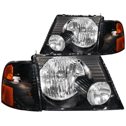 ANZO 2002-2005 Ford Explorer Crystal Faróis preto com luzes de canto 2 peças