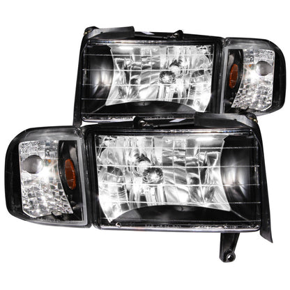ANZO 1994-2001 Dodge Ram Cristal Faróis Preto