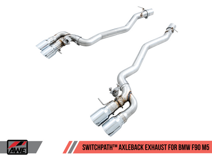 AWE Tuning 18-19 BMW M5 (F90) 4.4T AWD SwitchPath Axle-Back Exhaust - Chrome Silver Tips