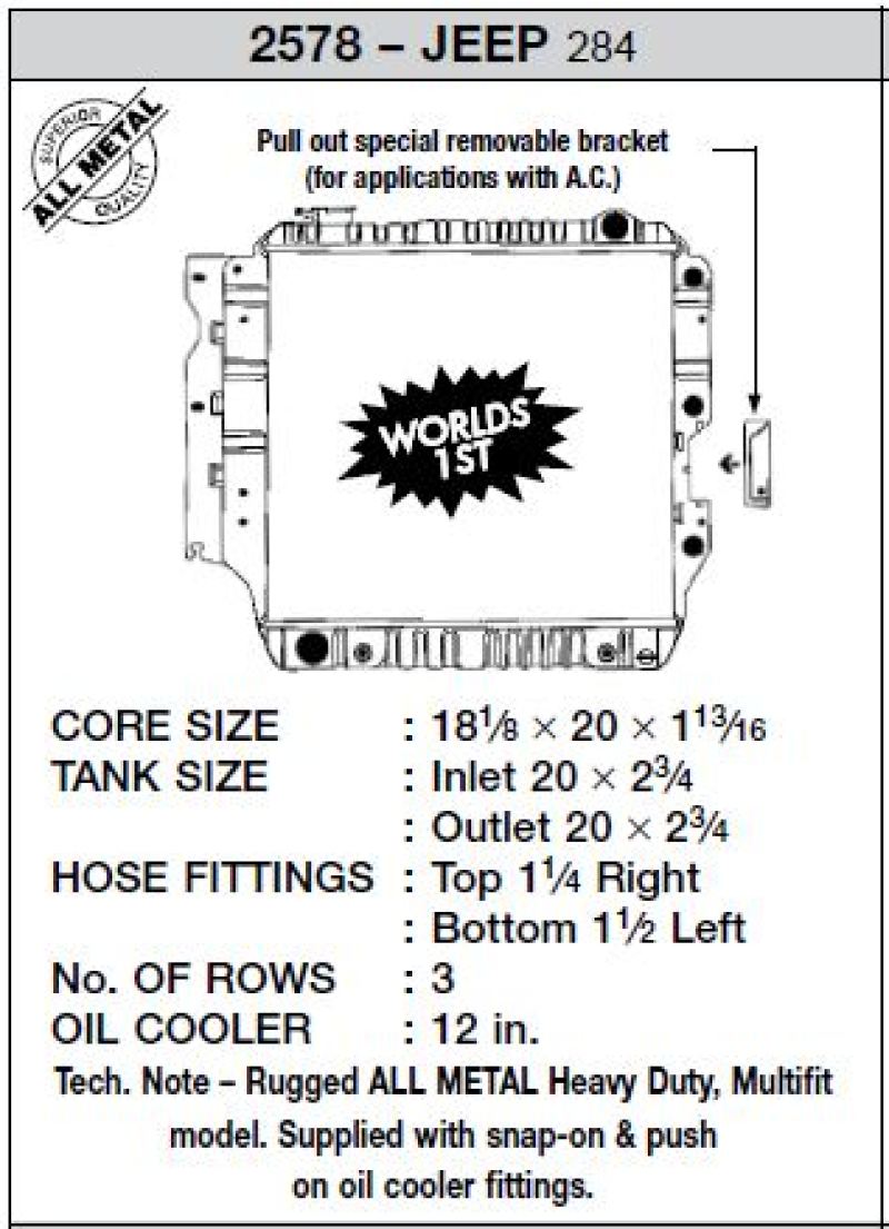 CSF 87-02 Jeep Wrangler 2.5L OEM Radiador Plástico