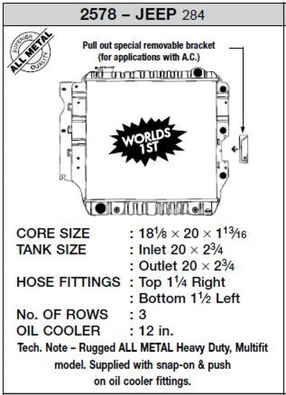 CSF 87-02 Jeep Wrangler 2.5L OEM Radiador Plástico