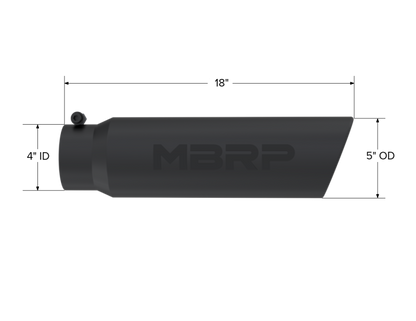 MBRP Universal 5in OD Extremo enrollado en ángulo Entrada de 4in 18in Lgth Punta de escape con acabado negro