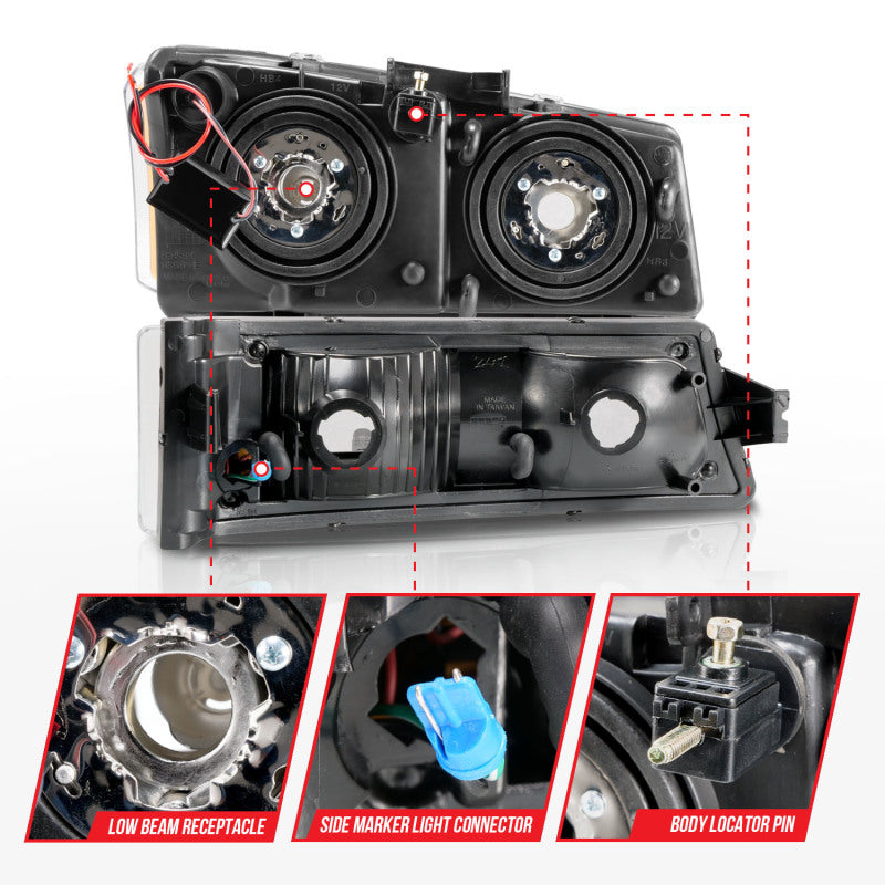 ANZO 2003-2006 Chevrolet Silverado 1500 Faros delanteros de cristal con barra de luz carcasa negra