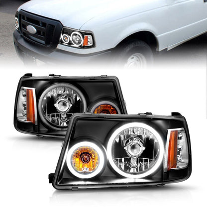 ANZO 2001-2011 Ford Ranger Projetor Faróis com Halo Preto (CCFL) 1 peça