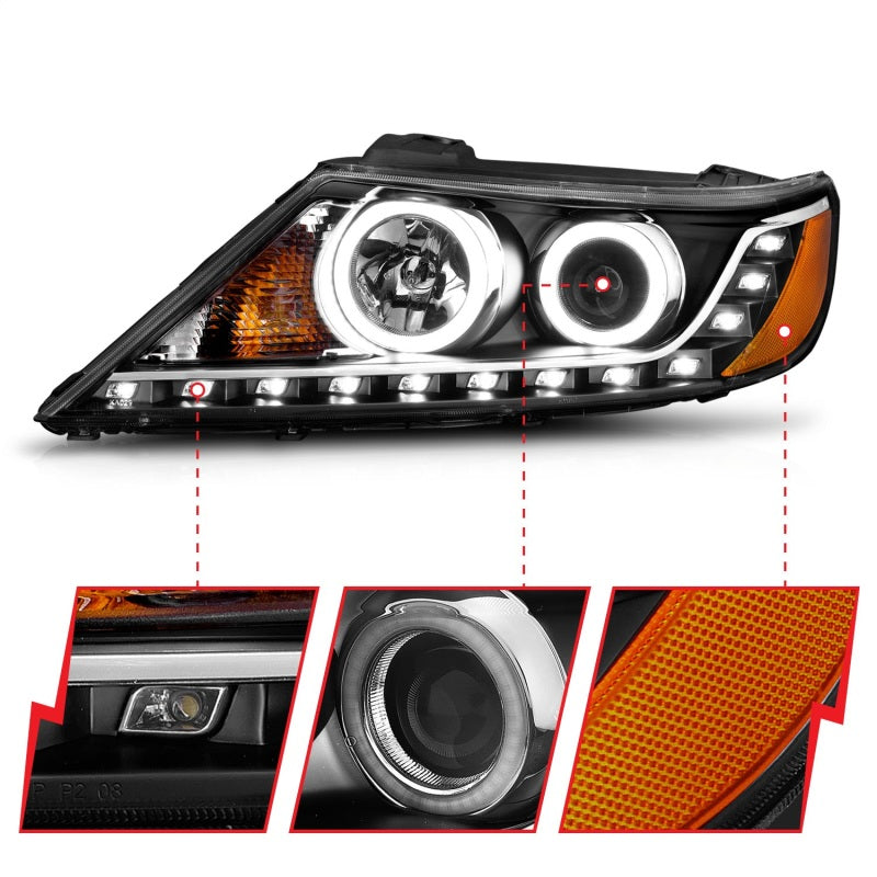 ANZO 2011-2013 Kia Sorento Projetor Faróis c/ Halo Black (CCFL)